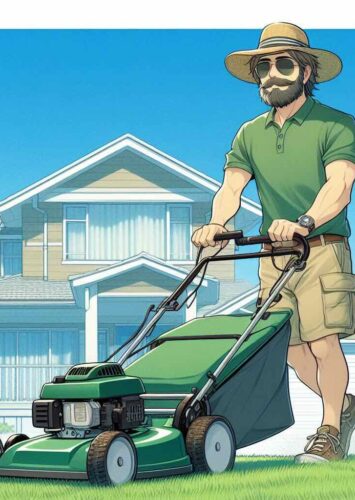 Man enjoying mowing and gardening